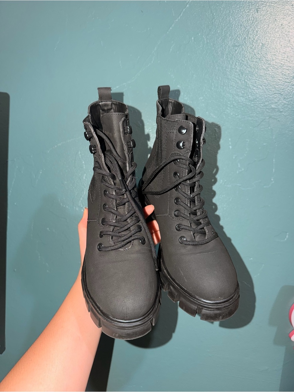 MIA Black Lace-Up Combat Boots with Chunky Lug Sole